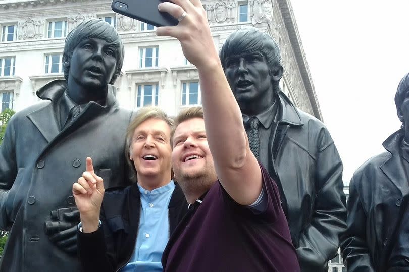 Paul McCartney and James Corden in Liverpool