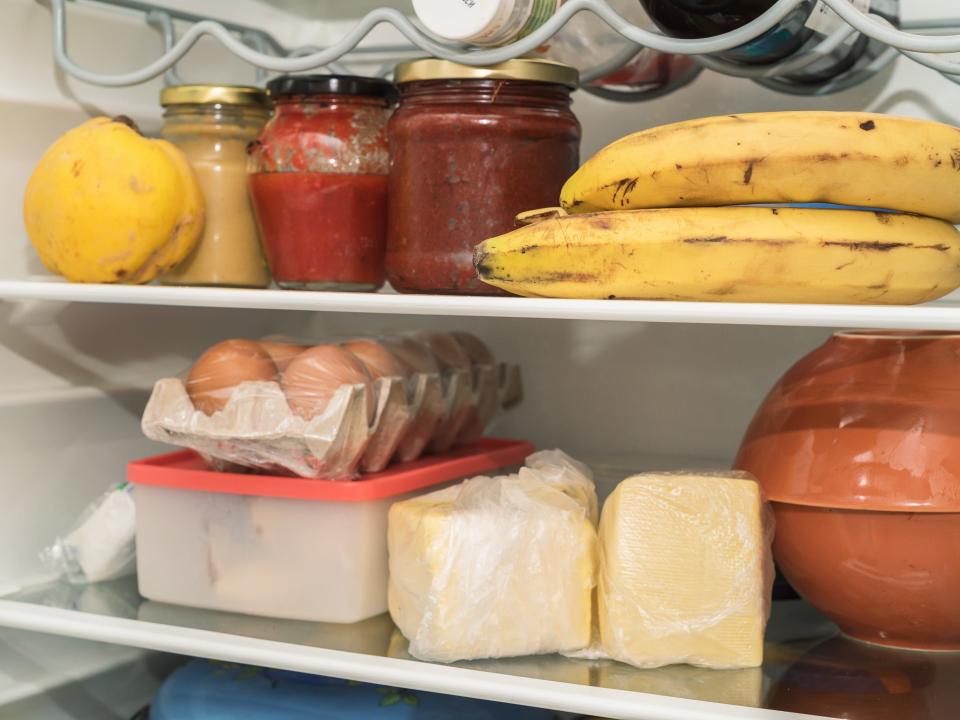 cheese eggs bananas fridge