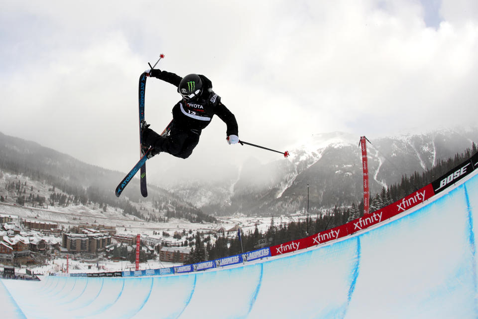 Gus Kenworthy of the United States competes in a qualifying round of the FIS Freeski World Cup 2018 Men's Ski Halfpipe during the Toyota U.S. Grand Prix on December 6, 2017 in Copper Mountain, Colorado.
