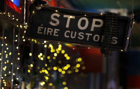 A vintage Irish customs sign is seen inside Sandinos bar in Londonderry, Northern Ireland