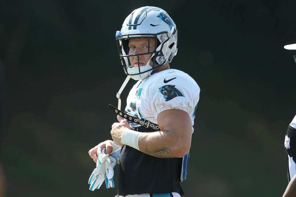 Carolina Panthers running back Christian McCaffrey (22) is a fantasy superstar