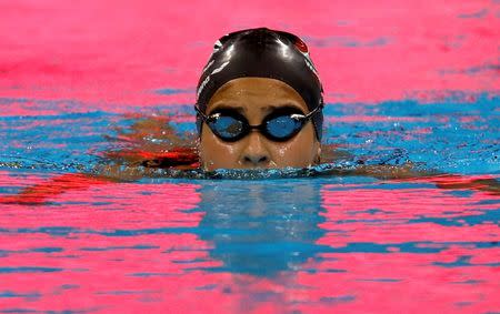 Rio Olympics - Olympic Park - Rio de Janeiro, Brazil - 01/08/2016. Syrian refugee team swimmer Yusra Mardini, 18, from Syria practices at the Olympic swimming venue. REUTERS/Stefan Wermuth