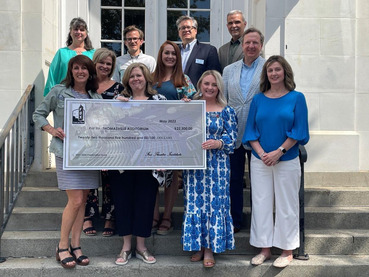 The City of Thomasville was presented with a check from The Fox Theatre Institute (FTI) for a Historic Structure Study and Planning Grant in the amount of $22,500 to support an architectural study of the Thomasville Municipal Auditorium.
