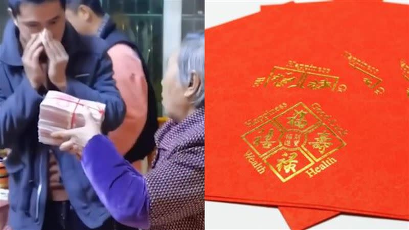 中國江西南昌有一名老奶奶發放紅包的影片造成轟動。（圖／翻攝自網易新聞）