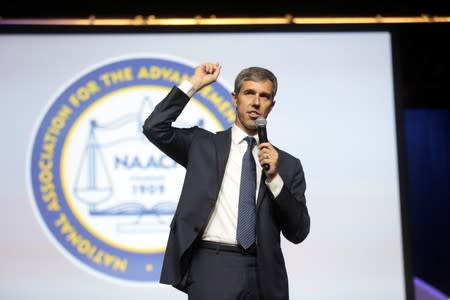 Democratic U.S. Presidential candidate Beto O'Rourke addresses the audience during the Presidential candidate forum at the annual convention of NAACP in Detroit