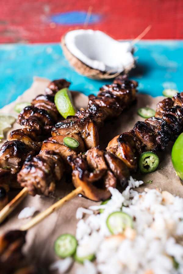 <strong>Get the <a href="http://www.halfbakedharvest.com/coconut-honey-lime-filipino-chicken-adobo-skewers/" target="_blank">Coconut Honey Lime Filipino Chicken Adobo Skewers recipe</a> from Half Baked Harvest</strong>