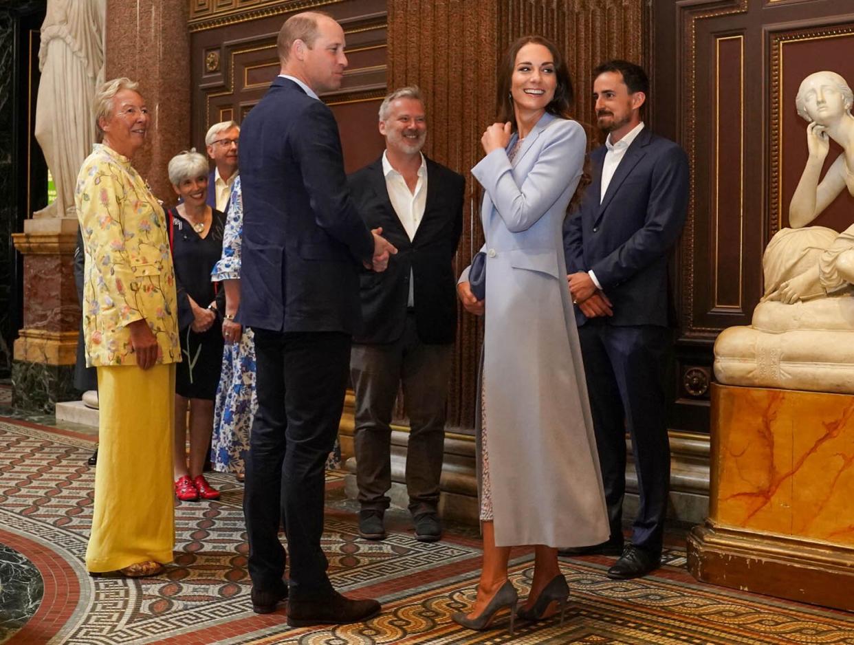 Prince William, Duke of Cambridge and Catherine, Duchess of Cambridge visit Fitzwilliam Museum Cambridge where the Royal couple viewed a portrait of of themselves painted by artist Jamie Coreth