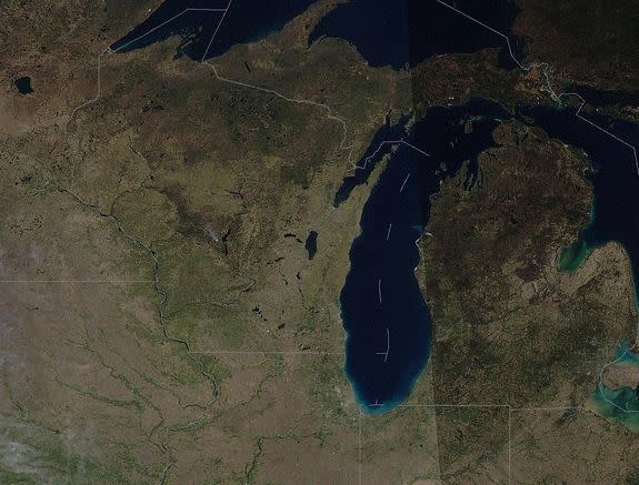 A satellite image taken on April 6, 2012. Notice the green vegetation that grew during March 2012's record heat.