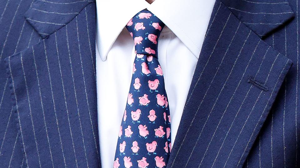 Prince Edward wearing a blue Easter tie with pink chicks