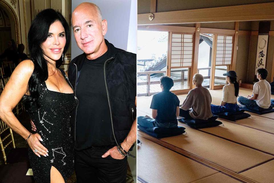 <p>Paul Morigi/Getty Images; Lauren Sanchez/Instagram</p> Lauren Sanchez and Jeff Bezos (left) and Lauren Sanchez with her kids in Japan (right).