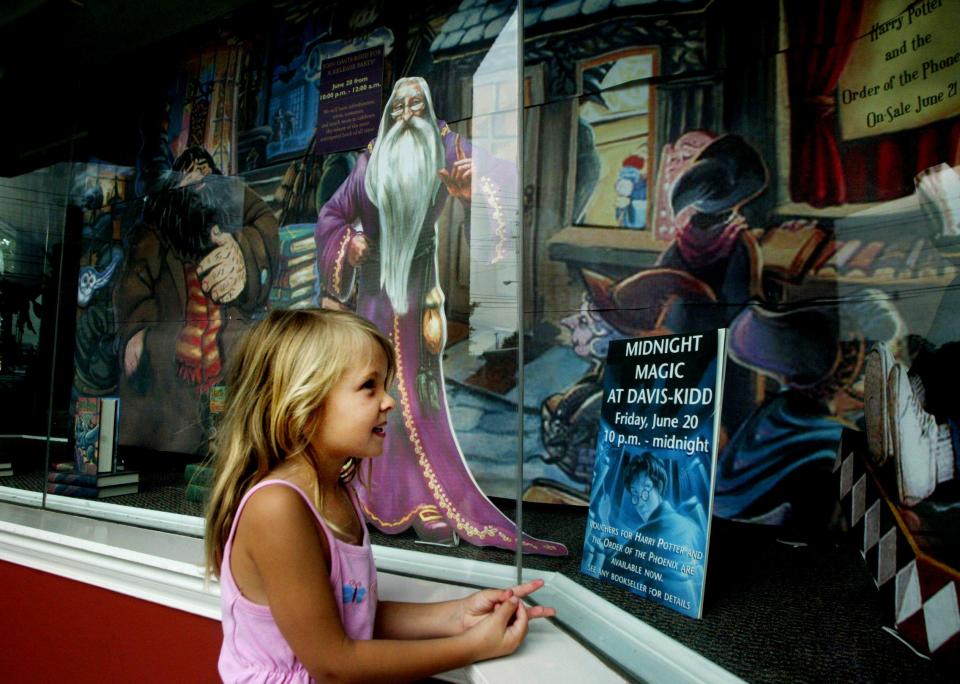 Allie Kolb, 5, of Nashville checks out the Harry Potter window display June 16, 2003, at the Davis-Kidd Bookstore in Green Hills and just can’t wait for the newest Harry Potter book to come out. At the stroke of midnight on June 21, the fifth book, “Harry Potter and the Order of the Phoenix,” will be released.