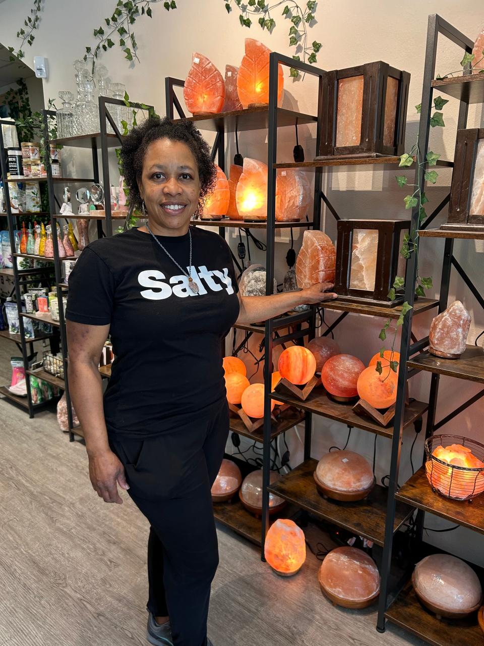 Yolondo Lupoe stands inside her new business in downtown Redding, Capturing The Essence Salt Cave.