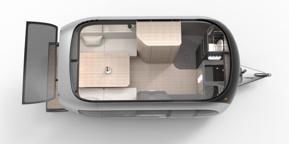 A rendering of the Airstream Studio F. A. Porsche Concept Travel Trailer.