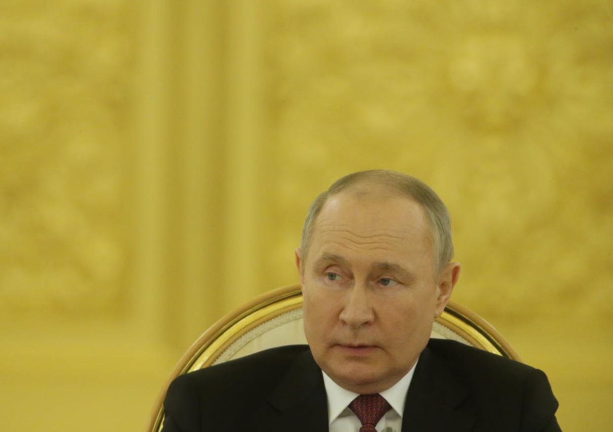 <span class="caption">Vladimir Putin has written and spoken about how Ukrainians and Russians are 'one people.'</span> <span class="attribution"><a class="link " href="https://www.gettyimages.com/detail/news-photo/russian-president-vladimir-putin-seen-during-the-summit-of-news-photo/1240707725?adppopup=true" rel="nofollow noopener" target="_blank" data-ylk="slk:Getty Images;elm:context_link;itc:0;sec:content-canvas">Getty Images</a></span>