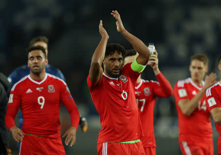 Soccer Football - 2018 World Cup Qualifications - Europe - Georgia vs Wales - Boris Paichadze Dinamo Arena, Tbilisi, Georgia - October 6, 2017 Wales' Ashley Williams applauds fans after the match Action Images via Reuters/Peter Cziborra