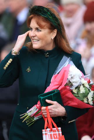 <p>Stephen Pond/Getty </p> Sarah Ferguson attends church on December 25, 2023.