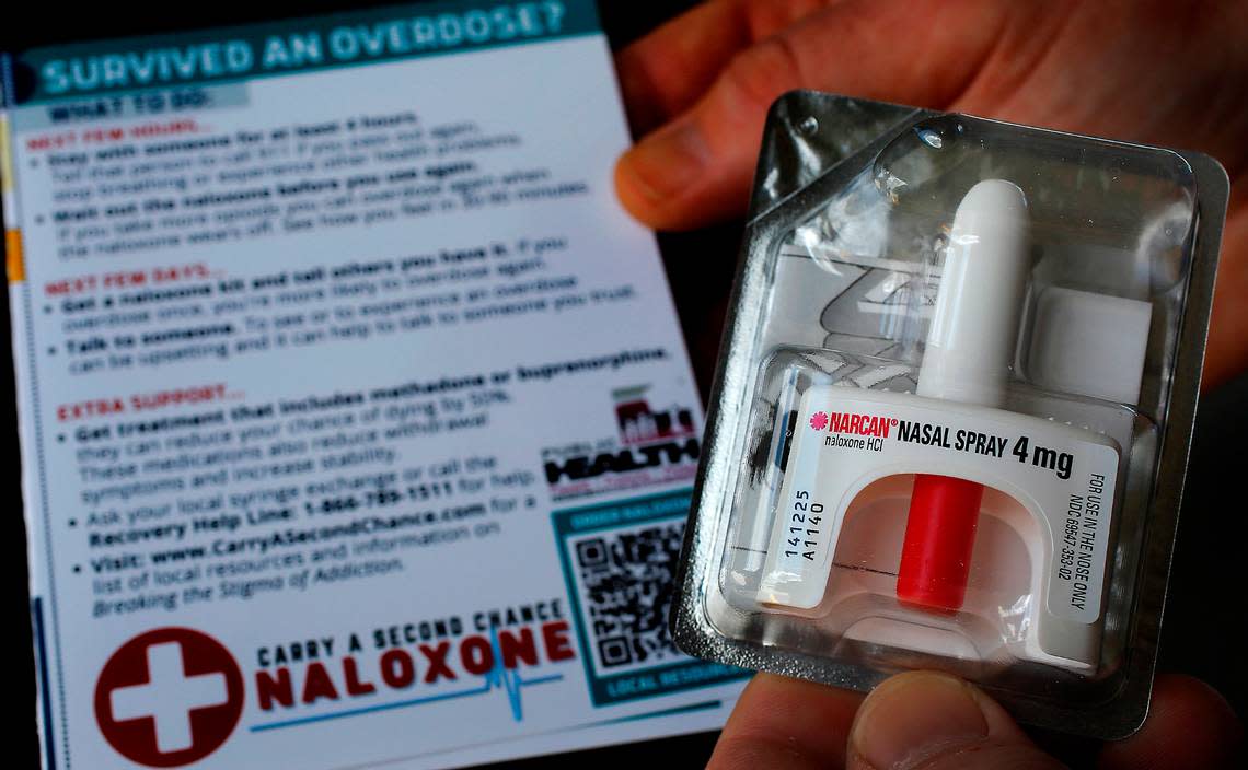 A Narcan nasal spray kit with bi-lingual instructions is part of a partnership with program between local fire departments and the Benton Franklin Health District for overdose survivors. Bob Brawdy/bbrawdy@tricityherald.com