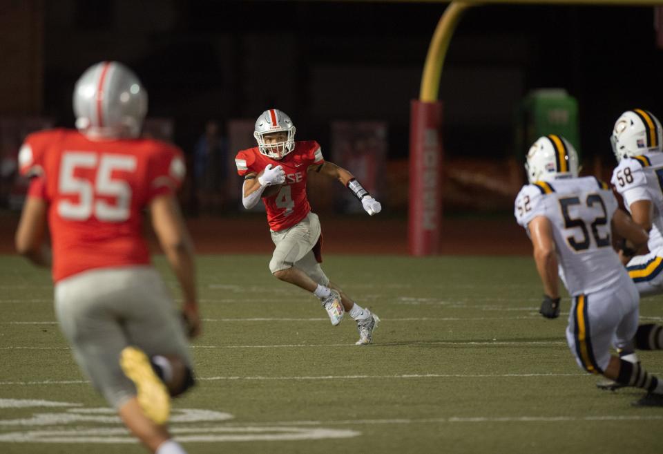 Bosse's Amari Hope (4) receives a punt during their game at Enlow Field in Evansville, Ind., Friday night, Sep. 3, 2021.