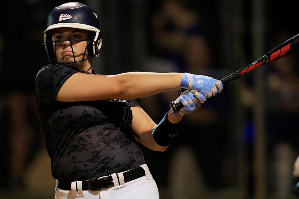 Ponte Vedra's Aoife Weaver takes a practice swing during a March high school softball game against Palatka.
