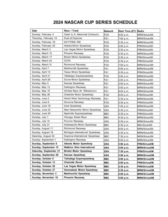 Changes highlight 2024 NASCAR Cup schedule