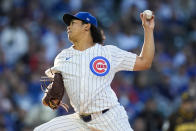 Chicago Cubs pitcher Shota Imanaga throws to a San Diego Padres batter during the second inning of a baseball game Tuesday, May 7, 2024, in Chicago. (AP Photo/Erin Hooley)