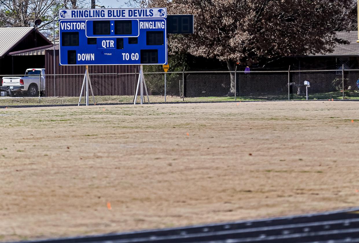 The Ringling Blue Devils football team has won five state championships, including in 2019 under head coach Phil Koons. He was placed on paid leave for three months after players alleged that he harassed them.