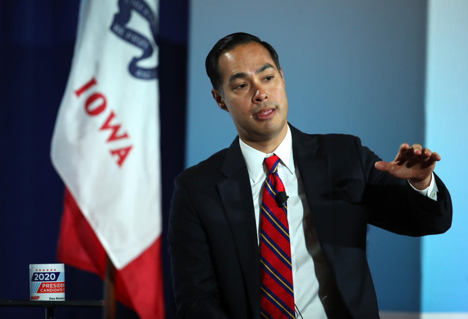 Democratic presidential candidate former U.S. Secretary of Housing and Urban Development Julian Castro speaks during the AARP and The Des Moines Register Iowa Presidential Candidate Forum on July 16, 2019 in Bettendorf, Iowa. | Justin Sullivan—Getty Images