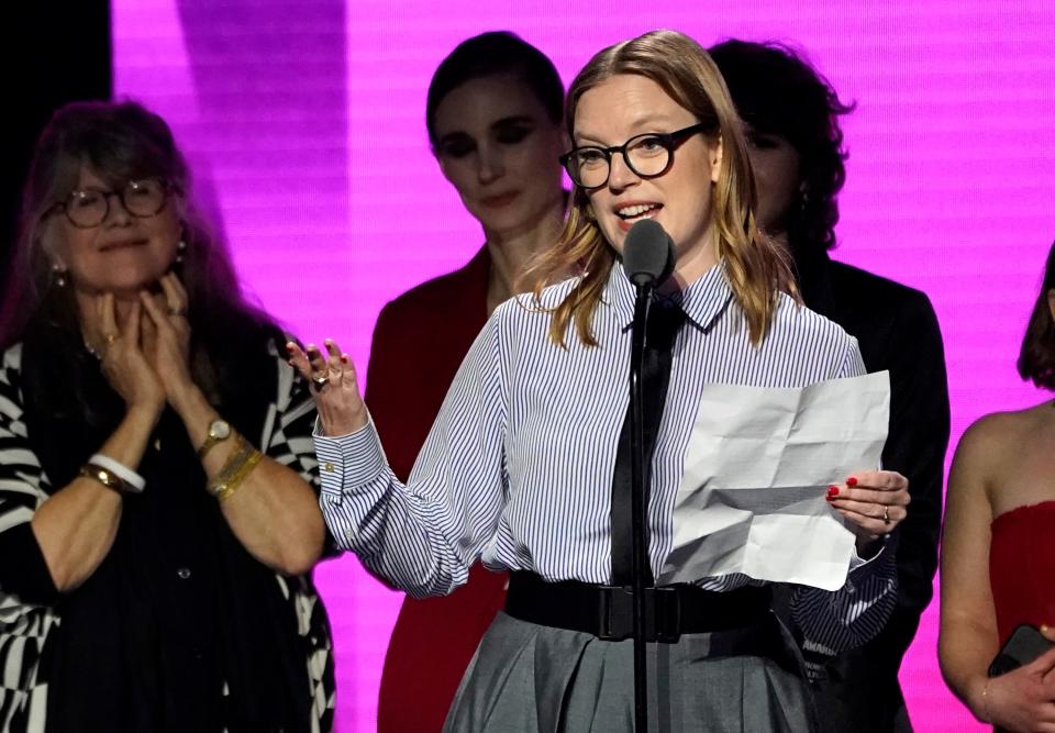Sarah Polley accepts the Robert Altman award for "Women Talking" at the Film Independent Spirit Awards on Saturday, March 4, 2023, in Santa Monica, Calif. (AP Photo/Chris Pizzello) ORG XMIT: CARA817