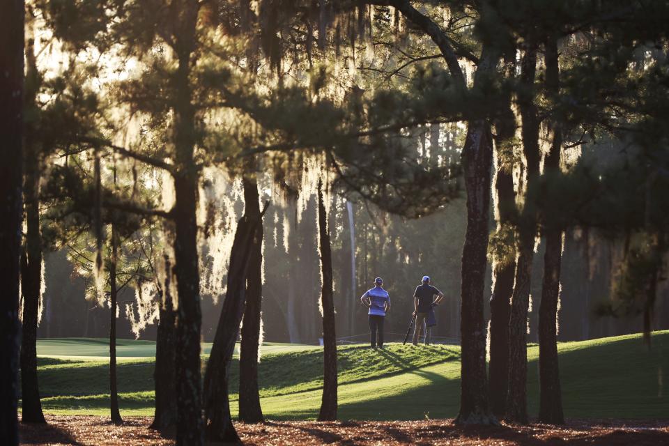 Spectators watch the action at the par-4 fifth hole of the Players Stadium Course during the 2022 tournament.