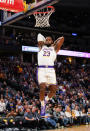 Los Angeles Lakers forward LeBron James dunks against the Denver Nuggets during the first quarter an NBA basketball game Tuesday, Dec. 3, 2019, in Denver. (AP Photo/Jack Dempsey)