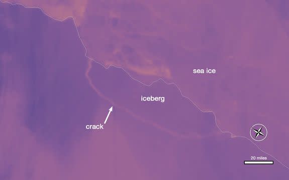 Thermal wavelength image of Larsen C iceberg, July 12, 2017.