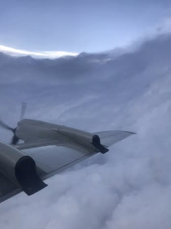 Eye of Hurricane Dorian is seen from NOAA WP-3D Orion aircraft during a reconnaissance mission over the Atlantic Ocean