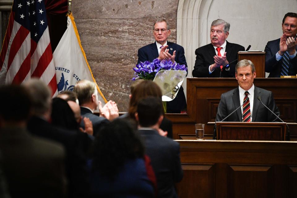 Gov. Bill Lee delivers his State of the State address in Nashville, Tenn., on Monday, Feb. 6, 2023.