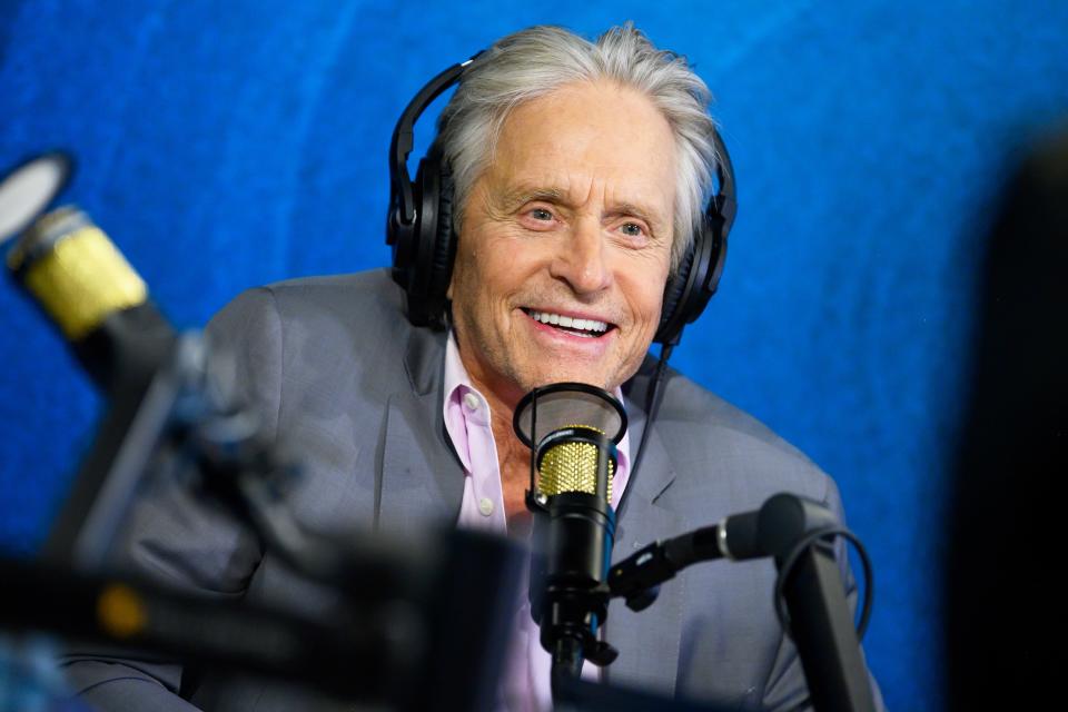 Michael Douglas chats on air during a visit to SiriusXM’s new Hollywood studios on Tuesday in L.A.