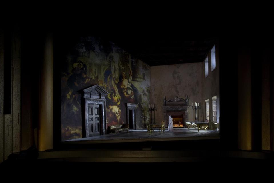 This artist rendering released by Metropolitan Opera shows a set model for Act I of David McVicar's new production of "Tosca," designed by John Macfarlane. The Metropolitan Opera is scrapping Luc Bondy's maligned production of Puccini's "Tosca" after just 59 performances. The Met said Wednesday, Feb. 15, 2017, a new staging by McVicar will open New Year's Eve, one of five new productions next season. (Metropolitan Opera via AP)