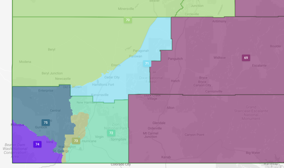 Here is how the state house districts look for southwest Utah.