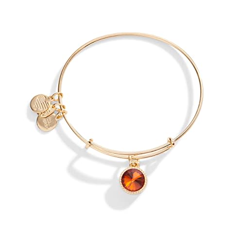 Alex and Ani Birthstones Expandable Bangle for Women, November, Orange Topaz Crystal, Shiny Gold Finish, 2 to 3.5 in