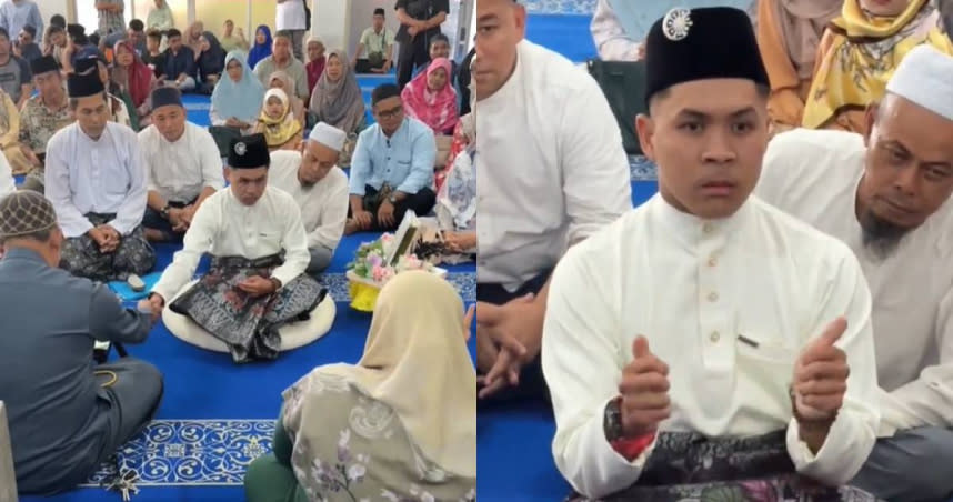 馬來西亞一名聽障人士，日前舉在當地舉辦婚禮，而無法說話的他，在婚禮進入宣示環節時，認真地用手語將想對新娘說的話一字一句比出來，感動現場嘉賓。（圖／TikTok／abesolution9911）