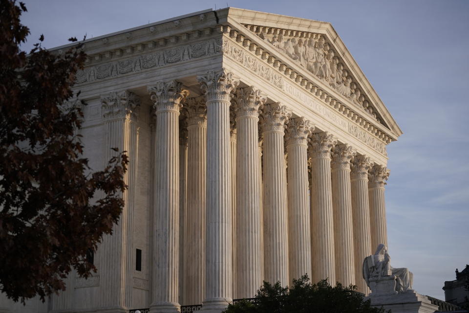 FILE - In this Nov. 5, 2020, file photo the Supreme Court is seen in Washington. The pending Supreme Court case on the fate of the Affordable Care Act could give the Biden administration its first opportunity to chart a new course in front of the justices. (AP Photo/J. Scott Applewhite, File)