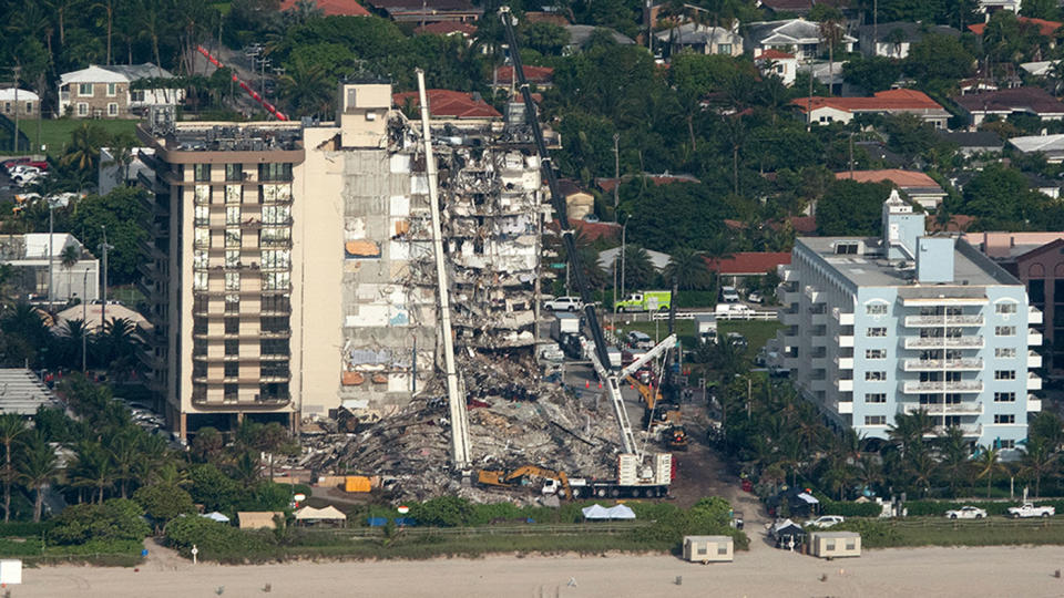 Debris and rubble of Champlain Tower South after the collapse.