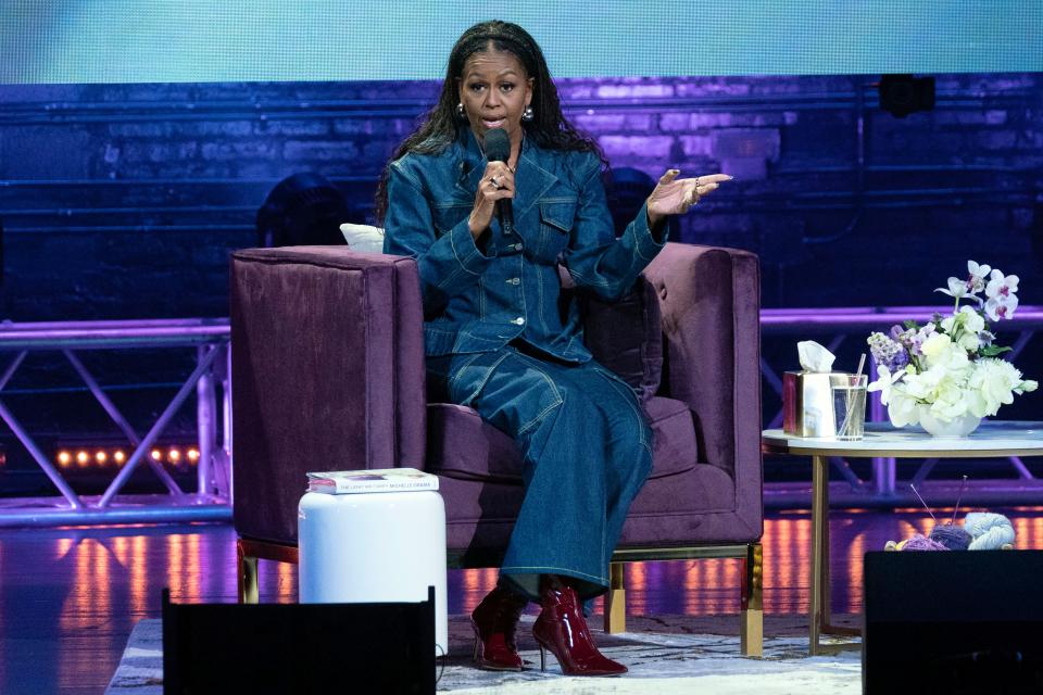 Michelle Obama launches her new book “The Light We Carry: Overcoming in Uncertain Times.” at Warner Theater in Washington, Tuesday, Nov. 15, 2022.