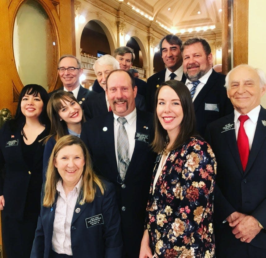 State Rep. Oren Lesmeister, at center, is the minority leader in the South Dakota House of Representatives. Lesmeister is shown with fellow Democrats in 2019.