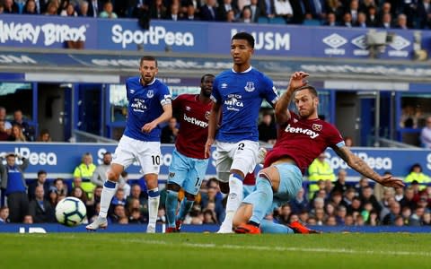 Everton v West Ham United - Goodison Park, Liverpool, Britain - September 16, 2018 West Ham's Marko Arnautovic scores their third goal  - Credit: Reuters