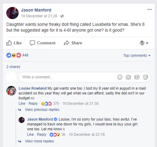 The Facebook exchange between Manford and his fans. (Credit: Facebook)