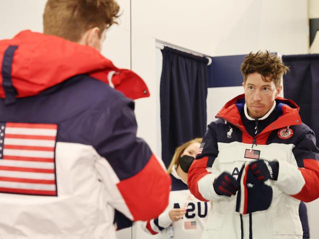 Snowboarder Shaun White, also known and The Flying Tomato, who wan a gold  medal in the Men's Halfpipe Snowboard competition at the Turin 2006 Winter  Olympic Games acknowledges the audience as Tonight