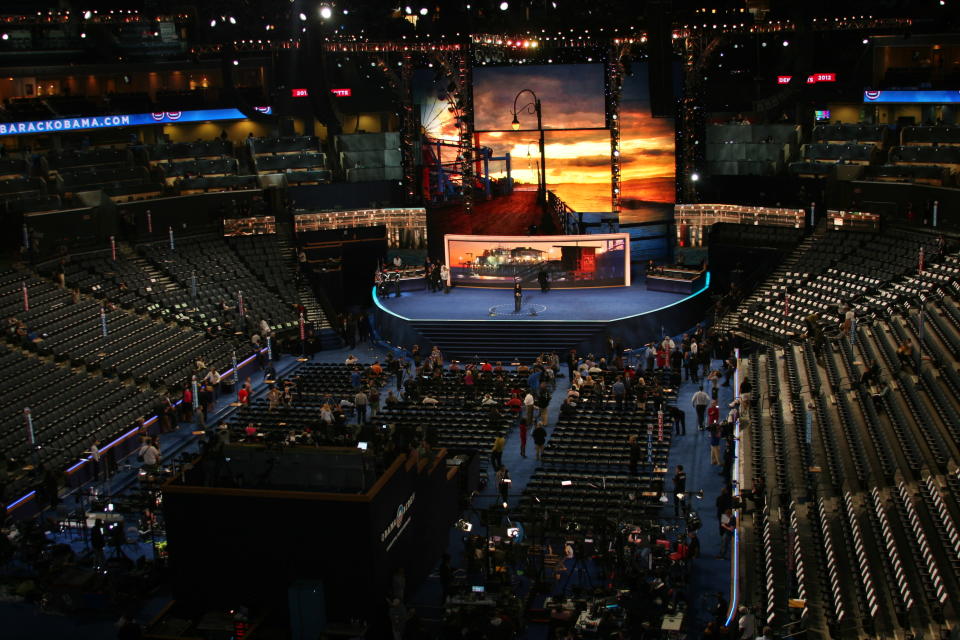 The view from our press booth where we film our livestreaming coverage of the Democratic National Convention on Thursday Sept. 6, 2012. (Torrey AndersonSchoepe/Yahoo! News)