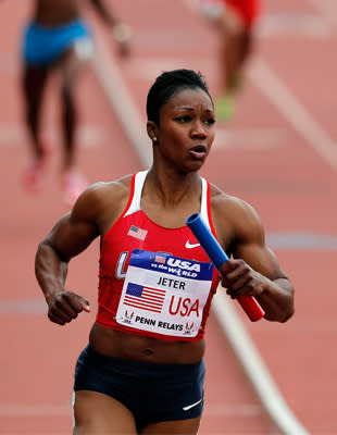 <b>CARMELITA JETER, Track & Field</b> Age 32; Los Angeles <br> Photo credit: Alex Brandon/AP<br> <br>More from <a href="http://www.vogue.com?mbid=synd_yshine" rel="nofollow noopener" target="_blank" data-ylk="slk:Vogue;elm:context_link;itc:0;sec:content-canvas" class="link ">Vogue</a>: <br><a href="http://www.vogue.com/vogue-daily/article/angelina-jolie-in-vogue/#/gallery/angelina-jolie-in-vogue/1?mbid=synd_yshine" rel="nofollow noopener" target="_blank" data-ylk="slk:Angelina Jolie Through the Years in Vogue;elm:context_link;itc:0;sec:content-canvas" class="link ">Angelina Jolie Through the Years in Vogue </a><br><a href="http://www.vogue.com/vogue-daily/article/could-your-thyroid-be-making-you-depressed?mbid=synd_yshine" rel="nofollow noopener" target="_blank" data-ylk="slk:Could Your Thyroid Be Making You Depressed;elm:context_link;itc:0;sec:content-canvas" class="link ">Could Your Thyroid Be Making You Depressed </a><br><a href="http://www.vogue.com/vogue-daily/article/fresh-idea-summers-melt-proof-face?mbid=synd_yshine" rel="nofollow noopener" target="_blank" data-ylk="slk:Melt-Proof Summer Beauty;elm:context_link;itc:0;sec:content-canvas" class="link ">Melt-Proof Summer Beauty</a> <br><br>