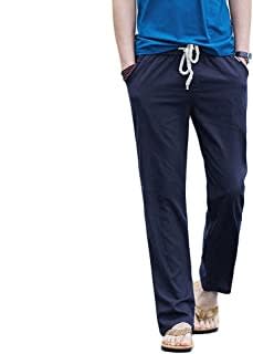 Hoerev Men Casual Beach Trousers Linen Jean Summer Pants, 