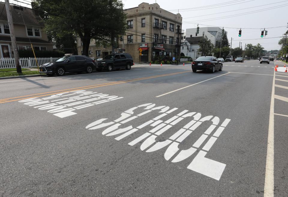 Newly painted school signs are painted along Mamaroneck Avenue near the Mamaroneck Avenue School in mamaroneck, as pictured Aug. 16, 2024.