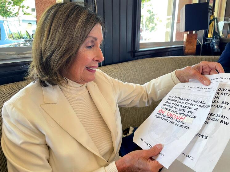 San Francisco, California-Nancy Pelosi is a true Grateful Dead fan. She was gifted a set list at a recent San Francisco show. (Mark Z. Barabak / Los Angeles Times)